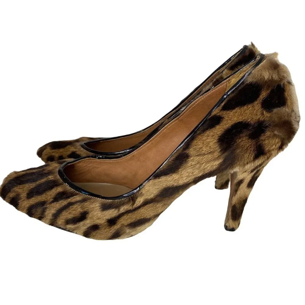 Handmade vintage  genuine‎ leopard skin pump heels  women size 8